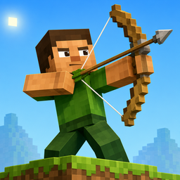 Shooty Pew Pew icon: a voxel archer drawing a bow