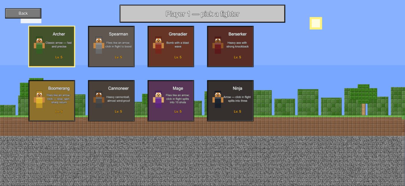 Fighter select with eight voxel characters
